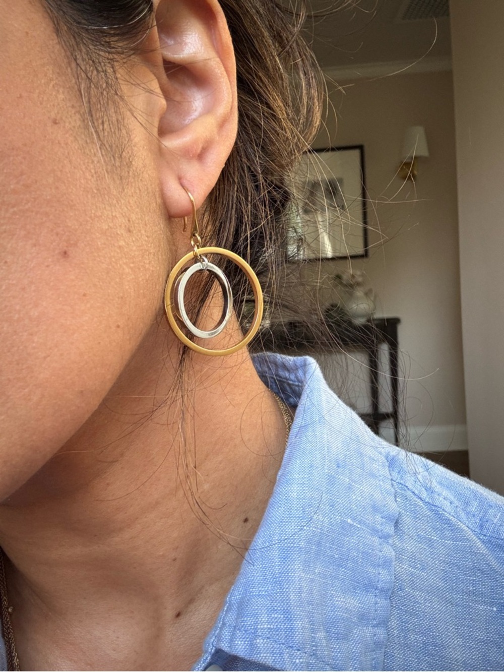 Lele Sadoughi Gold and Silver Double Hoop Drop Earrings - Women Jewelry